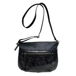 The Sak Oleta Onyx Black Leather Crossbody Bag Paisley Floral Bag